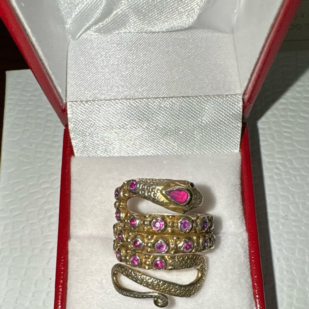 Vintage Gold Vermeil Snake Ring with Pink Tourmaline Accents